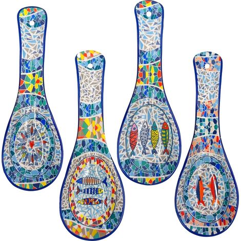 4 diversi poggia-mestolo per pesce  Portamestolo in ceramica per cucina