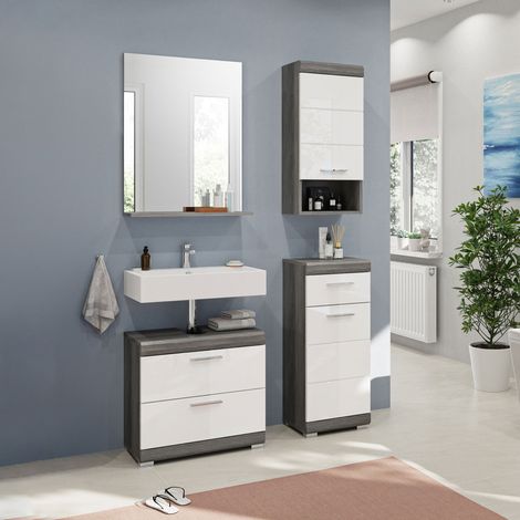 Scout ensemble de meubles de salle de bains S65 blanc brillant, gris.
