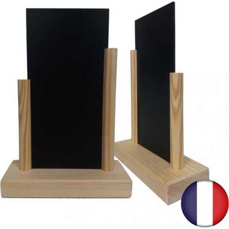 Porte menu de table en bois brut avec ardoise de dimensions 20 x 10 cm - Lot de 2 - Fabrication française (1/3)