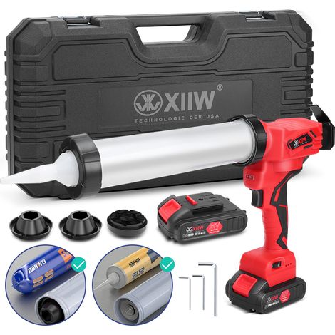 Kit de presse à cartouche sans fil, jusqu'à 7 840 N, Seringue en silicone pour cartouches de 310 ml, Cylindre en caoutchouc souple max 600 ml, 6 niveaux réglables, avec 2 batteries Li-ion