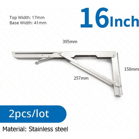 Supports d'étagère pliables (argentés, 40 cm) en 2 pièces, acier inoxydable, adaptés aux camping-cars, gain de place (1/5)