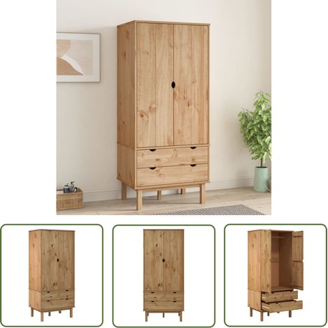 Decdeal – Armoire de rangement en bois massif de pin 76,5x53x172 cm – 2 tiroirs et 1 grand compartiment – Design scandinave (1/5)