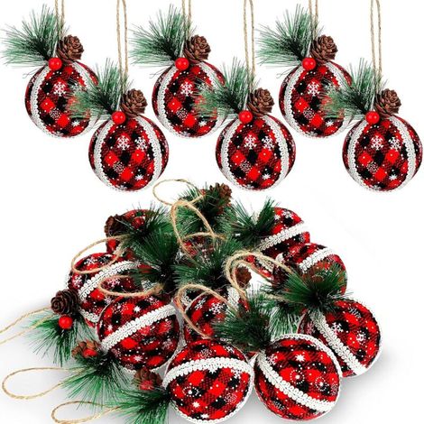 Boules de Noël rouges - 8 cm, pour décorer Noël, bas de Noël, bureaux, cheminées, etc. - 6 pièces (1/5)
