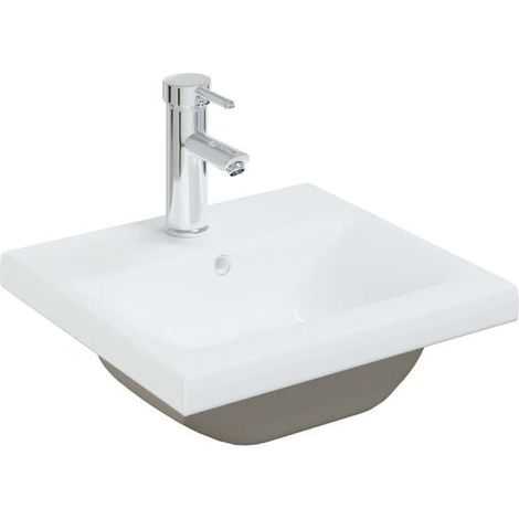 Lavabo encastré avec robinetterie, 42 x 39 x 18 cm, céramique blanche (1/5)