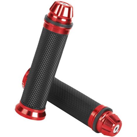 Poignées de guidon en caoutchouc et aluminium CNC pour moto, pour guidon de 7/8 pouces, vélo rouge (1/5)
