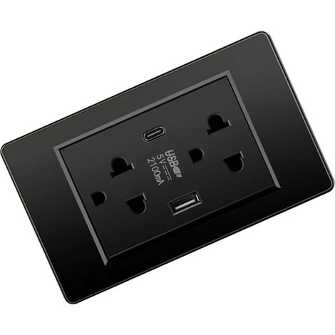 Prise électrique murale style Thaï compacte USB Type-C chargeur domestique noir (1/4)