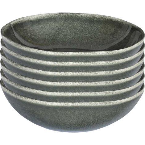 Set de 6 assiettes creuses en céramique au grés du temps vert (Ø18,7cm) - MAKA (1/3)