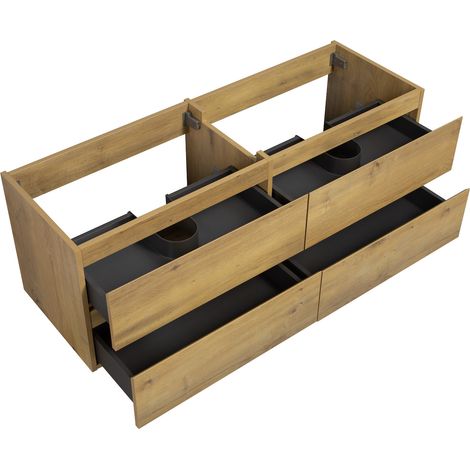 Badplaats – Meuble sous vasque suspendu 140 x 48 x 50 cm – Chêne – 4 tiroirs softclose sans poignée – Kit de fixation inclus — vue 2