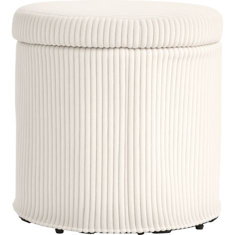 Beyamis Runder Hocker mit Stauraum, bezogen mit Stoff, stabilem Stahlgestell und weicher Polsterung, Ø 40 x 41 cm, Beige