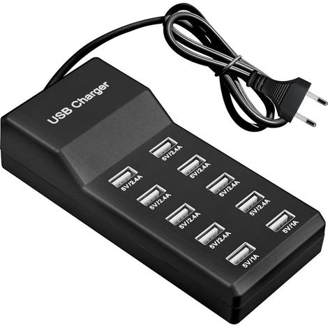 Chargeur USB 10 Ports 50W 5V Chargeur USB Multiple 10 Ports Hub Station de Charge Rapide pour Téléphones Mobiles, Tablettes, Consoles de Jeux