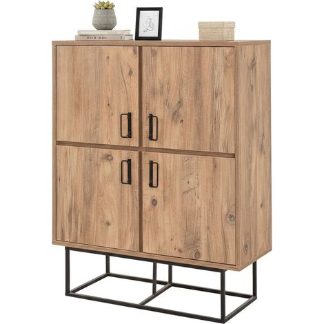 Dmora - Kommode Dfagg, Wohnzimmerbuffet, Wohnzimmer-Sideboard, Moderne Küchen-Speisekammer, 93x36h115 cm, Eiche und Schwarz