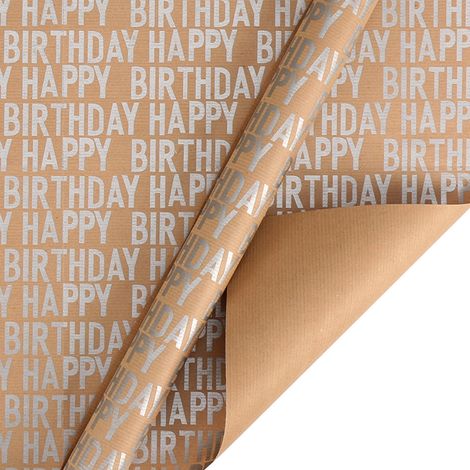 Papier D Emballage Kraft - 50 X 70 Cm - Design Anniversaire - Double Face - Ecologique - 1 Unite