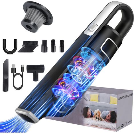Aspirateur de voiture sans fil - Mise à niveau 15000 Pa - 2 vitesses - Aspirateur sec et humide portable avec filtre en métal - Pour voiture, maison, poils (1/5)