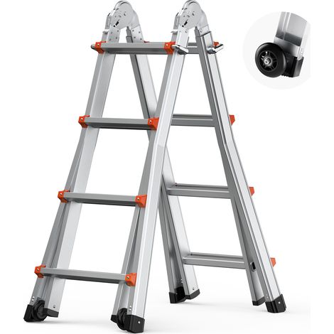 VEVOR Echelle telescopique a cadre en A,13 pieds aluminium,compacte,pliable portable multifonction,devoirs,escaliers,toit interieur et exterieur,charge 330 lb (1/5)