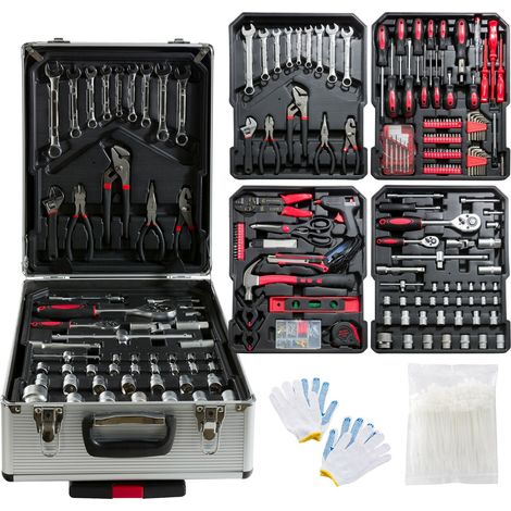 AREBOS 1200 Pieces Aluminium Tool Box Tool Set Trolly Silver