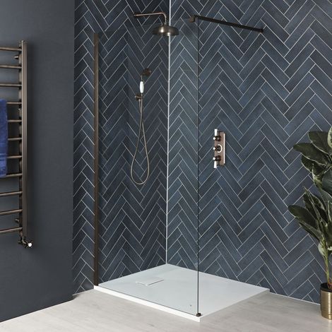 Hudson Reed Augusta - Douche Italienne avec Receveur à Effet Texturé Blanc 80 x 80cm – Bronze Mat