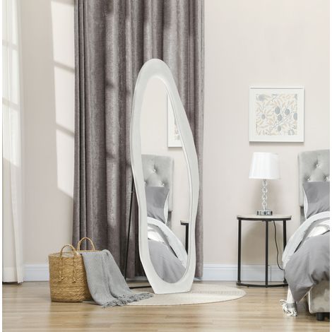 Espejo de pie 50 x 160 cm, marco efecto terciopelo blanco HAVRYA (1/5)
