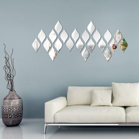 Lot de 30 autocollants muraux effet miroir en acrylique 3D – Motifs goutte d'eau – salon, salle de bain, bureau et chambre d'étudiant – Dimensions : 6 x 3,3 pouces (Argent) (1/5)