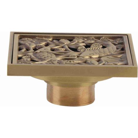 Grille de siphon de sol de douche en laiton antique 10 cm, couvercle de crépine de siphon de salle de bain (4) (1/5)