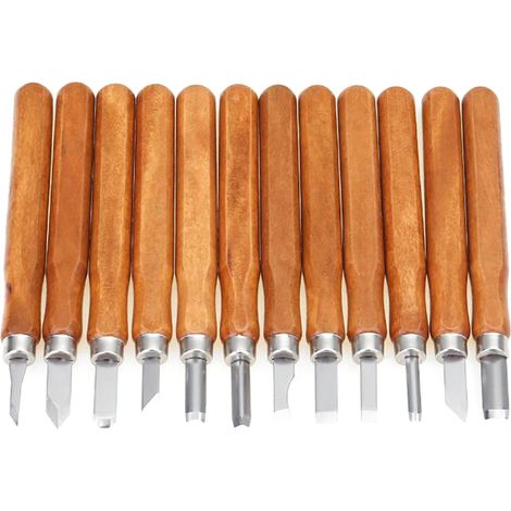 Kit de 12 couteaux à sculpter le bois avec lames en acier au carbone SK5 et manches en bois dur de haute qualité pour les passionnés de travail du bois (1/5)