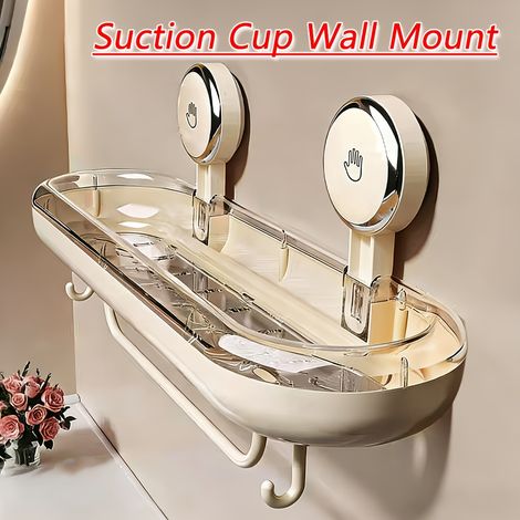 Étagère murale à ventouse sans perçage avec crochet et panier de drainage – Organisateur de douche détachable en plastique résistant pour cuisine et salle de bain (1/5)