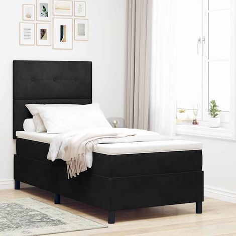 LED Boxspringbett mit Matratze Schwarz 80 x 200 cm Samt