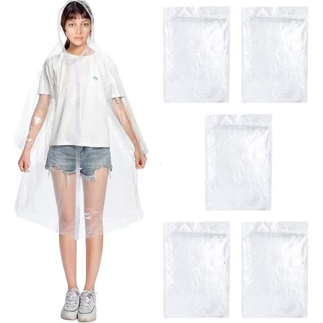 Poncho antipioggia, set di 5 poncho impermeabili riutilizzabili, mantello antipioggia traspirante, poncho impermeabile unisex, per motociclismo, ciclismo, escursionismo, viaggi e campeggio.