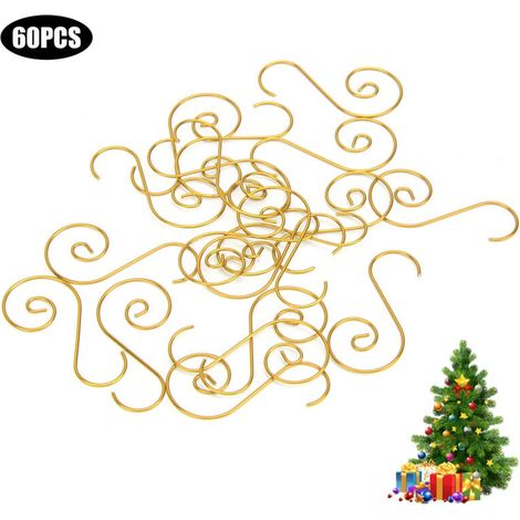 Mini crochets métalliques polyvalents en forme de S, 60 pièces, support d'arbre de noël, décoration (or) (1/5)