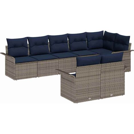 Gartensofa-set mit Kissen 8 pcs Grau Poly-Rattan vidaXL