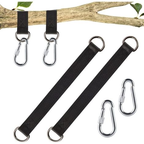 Lot de 2 crochets de fixation pour hamac, balançoire, suspension en Imitation nylon, sangle de suspension avec 2 mousquetons lourds et anneaux en D pour balançoire, hamacs (1/4)