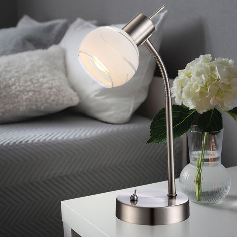 Lampada da tavolo Lampada da comodino a LED Lampada da camera da letto Lampada da tavolo Lampada da soggiorno, flessibile, vetro nichel opaco, 5W 320lm bianco caldo, LxLxH 22x22x34 cm