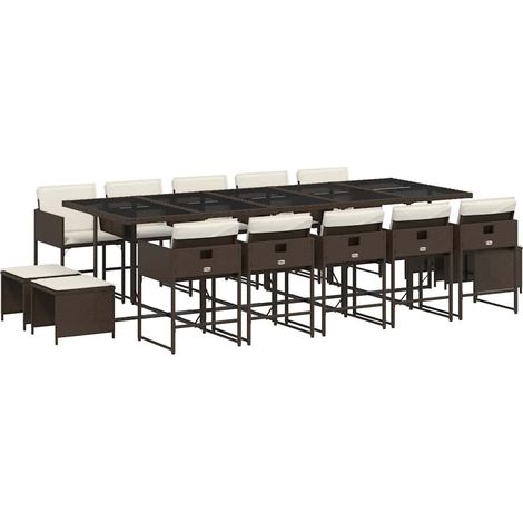 Maison Exclusive - 15-tlg. Garten-Essgruppe mit Kissen Braun Poly