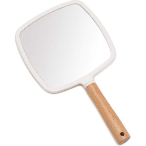 Petit miroir de rasage en bois avec trous de suspension, carré blanc à une seule face (1/5)