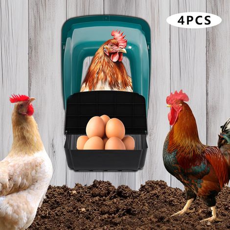 Lot de 4 pondoirs pour poules - En plastique robuste - Trous d'aération - Avec fond incliné pour les œufs pondus (1/5)