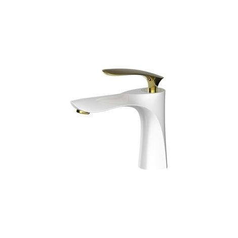 Elegante Waschtischarmatur, Warm- und Kaltwassermischer, Platin-Finish, Messing, für Toilette, Wasserhahn, Gold (Farbe: kurzes Platin) (1/2)