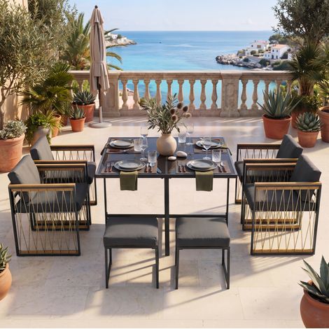 tavolo pranzo 117x117 set esterno 6 posti nero HAVRYA (1/5)