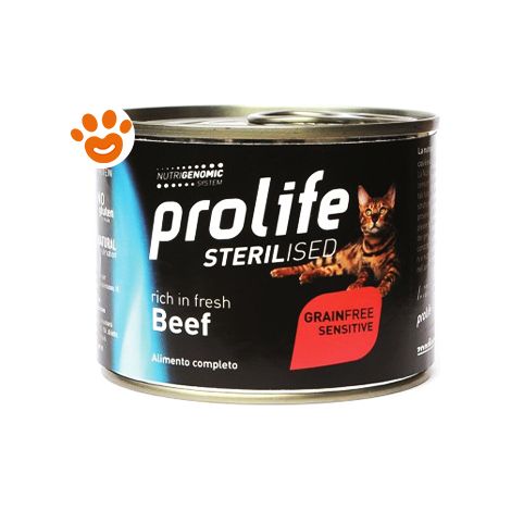 Prolife Cat Sterilised Grainfree Sensitive Adult Manzo  - Prolife Cat Sterilised Grainfree Sensitive Adult Manzo - Lattina Da 200 Gr
