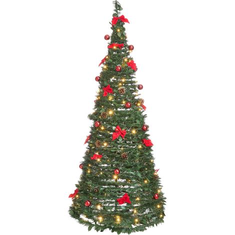 Albero di Natale artificiale bianco preilluminato a LED con supporto in metallo pieghevole 184 cm verde Pineora
