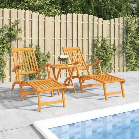 Chaises longues d'extérieur-Bain de soleil repose-pieds et table Acacia solide 163655 (1/5)