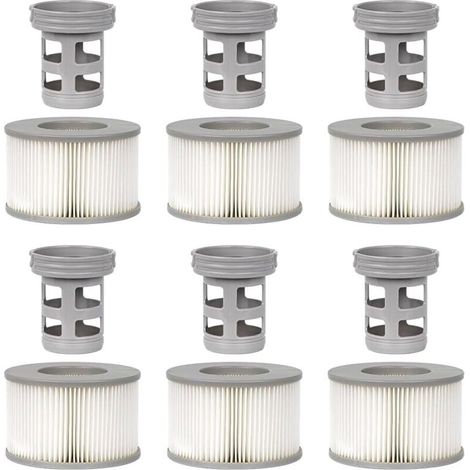 Lot de 6 Accessoires de Spa pour MSP, Comprend 6 adaptateurs de Base à Visser de Rechange, 6 filtres de Piscine gonflables à Ressorts Chauds, Filtre de Piscine de Type Spa ondulé