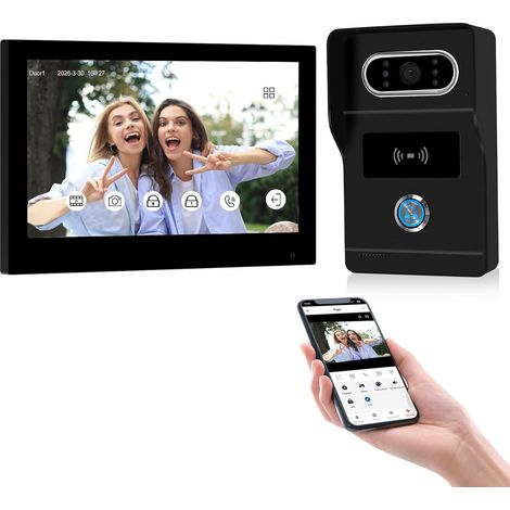 Interphone Vidéo 2 Fils avec Écran 7 Pouces, WiFi,Vision Nocturne Infrarouge et Détection de Mouvement,Caméra HD,Audio Bidirectionnel, Débloquage de Carte RFID (1/5)