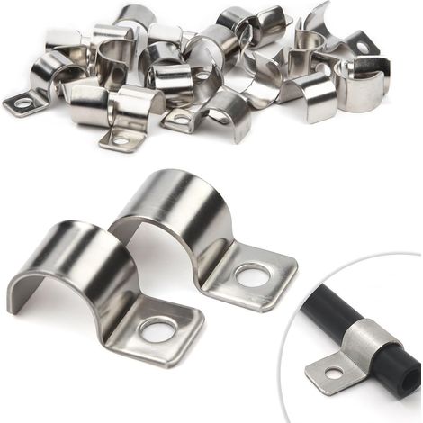 25 Pièces Fixation Grillage Rigide Sur Mur 16mm Attache Grillage Rigide Inoxydable Colliers de Serrage en U à Trou Unique pour Ø 15-16.5mm Câble Tuyaux d'eau Installation (1/5)
