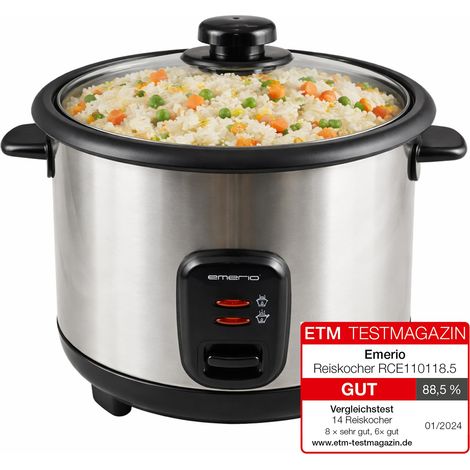 cuiseur à riz automatique avec volume de 1,5 L, fonction de maintien au chaud arrêt automatique revêtement antiadhésif couvercle en verre avec cuillère à riz + tasse à mesurer, RCE-110118.5 (1/5)