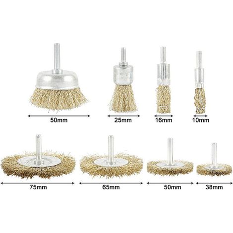 Ensemble de 8 brosses métalliques à bois en acier cuivré pour le polissage et le meulage, compatibles avec les perceuses. (1/2)
