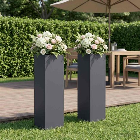 vidaXL Macetero de Jardín 2 uds. Gris antracita 20 x 20 x 75 cm (1/5)