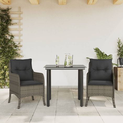 3-tlg. Garten-Essgruppe mit Kissen Grau Poly Rattan