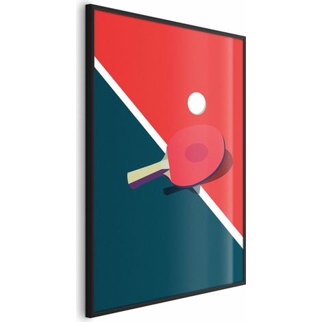 Póster - Tenis de mesa - pelota y raqueta sobre la mesa (1/4)