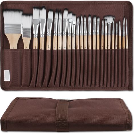 Coffret de 24 pinceaux de peintre–Manche en bois–Pour acrylique, aquarelle,huile et gouache–Coffret de rangement inclus (1/5)