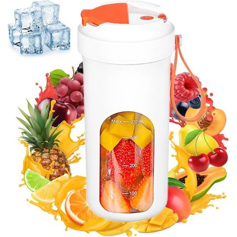 Licuadora portátil para batidos y smoothies, licuadora personal de 384 ml con recarga USB y 10 cuchillas, el gimnasio y la cocina (blanca) (1/5)