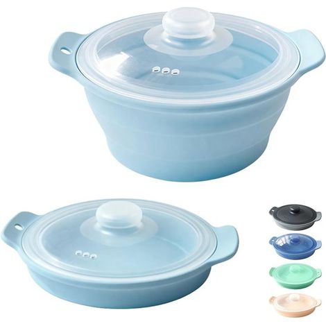 Cesta vaporera de silicona para microondas de 1,2 litros, plegable, mariscos, sopas, arroz, libre de BPA, apta para lavavajillas (azul), 1 unidad (1/5)
